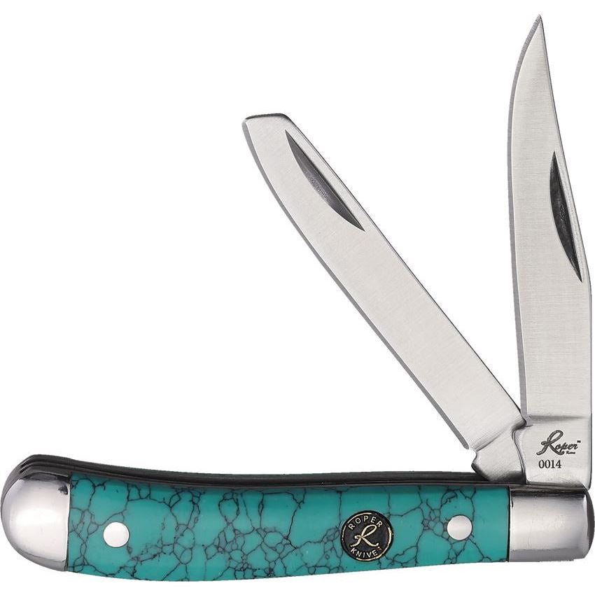 Knife Roper 0006G Peanut Green Stone Handle  2 Blade 2.75