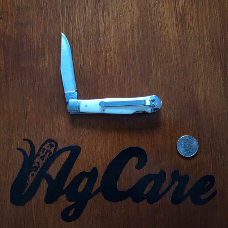 Knife Roper Trapper Ltigo Series Burnt White with pocket clip SO Special Order by Request