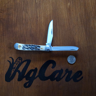 Knife Roper Trapper Series Bone Handle with pocket clip