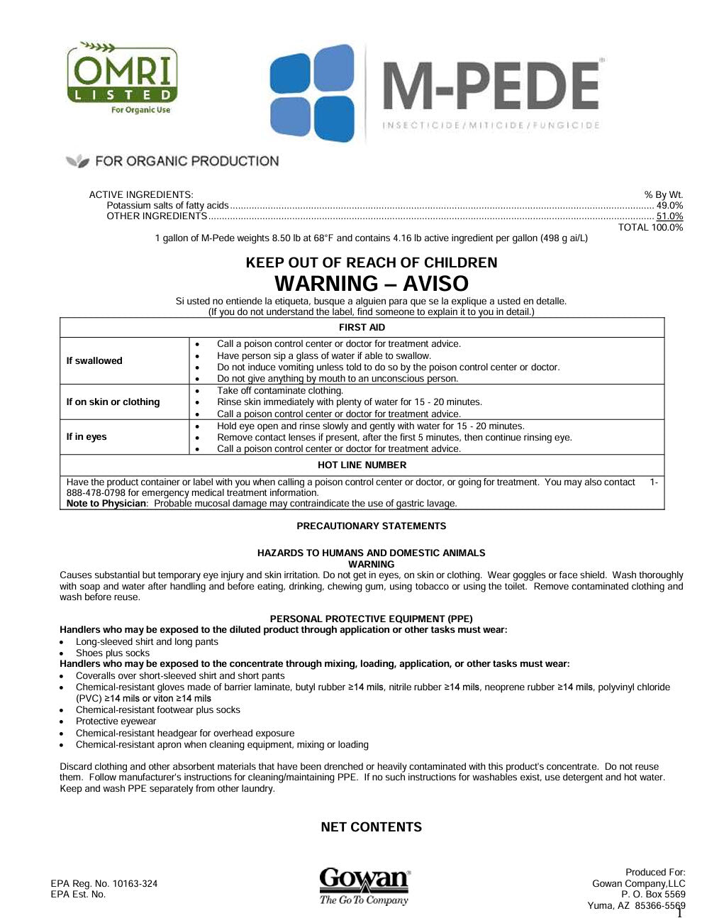 insecticidal soap msds M-Pede Insecticidal Soap EPA 10163-324 2.5 gal Des X EPA 67702-22-7005 – Agcare Products