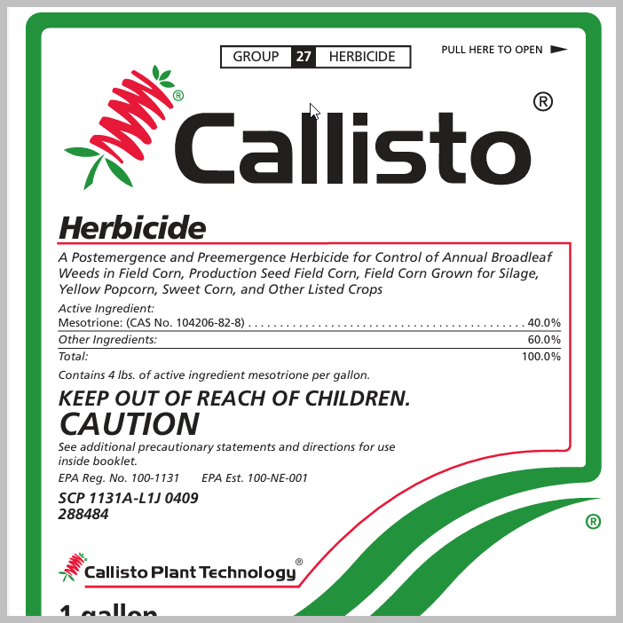 Callisto Herbicide 1 gal EPA 100-1131 Special Order by Request